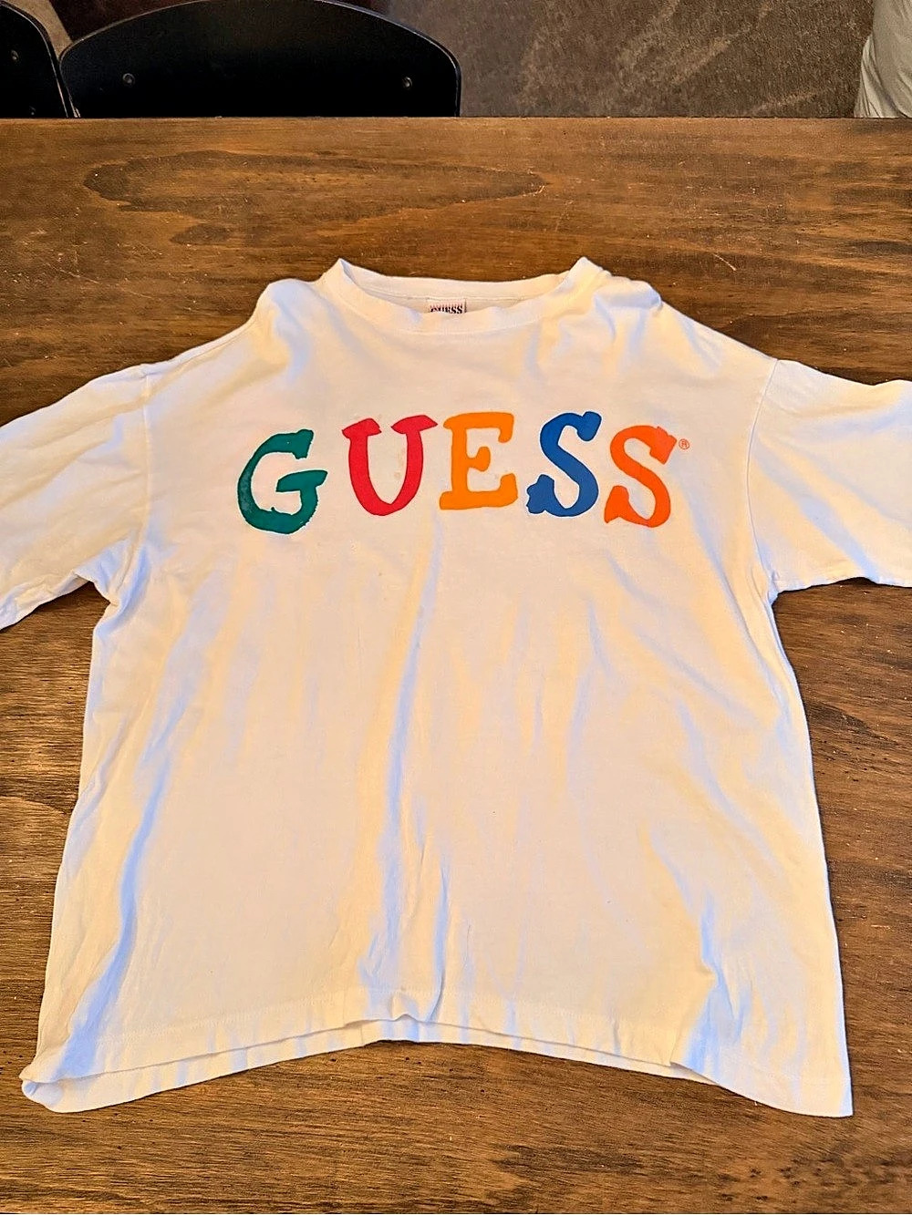 90s Vintage GUESS Jeans Color Block Logo Tee White One Size